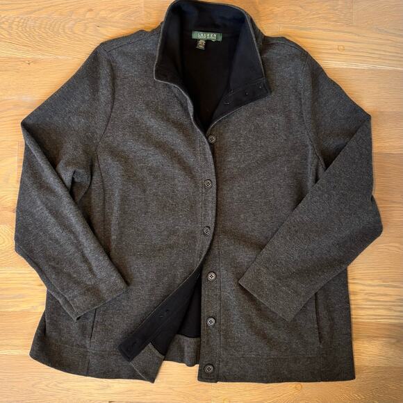Lauren Ralph Lauren Ponte Jacket Button Down Heavy Knit Charcoal Womens Large - Picture 9 of 10